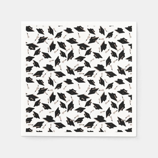 Graduation Black White Caps Party Supplies Napkin (Front)