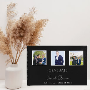 Graduation black white name script photo guest book