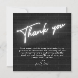 Graduation black&white neon Flat Thank You Card