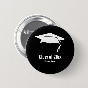 Graduation Black White School Name Class of 2026 6 Cm Round Badge