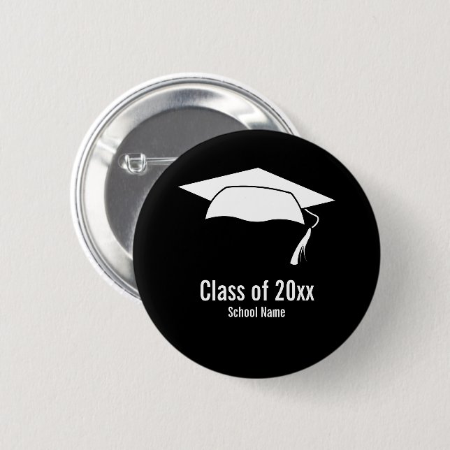 Graduation Black White School Name Class of 2026 6 Cm Round Badge (Front & Back)