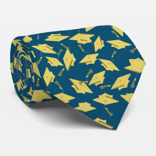 Graduation Blue and Gold Caps in the Air Tie