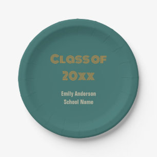 Graduation Blue-Green and Orange Graduate's Name Paper Plate