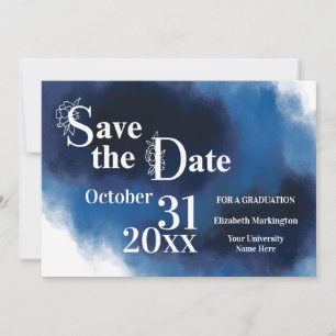 Graduation Blue Modern Flower Letter Simple Save The Date
