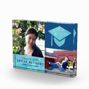 Graduation Blue Opal Chic Trendy Keepsake Photo Block