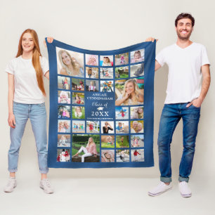 Graduation Blue Shimmer 35 Photo Collage Class of Fleece Blanket
