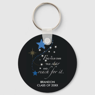 Graduation Blue Stars on Black Inspirational Key Ring