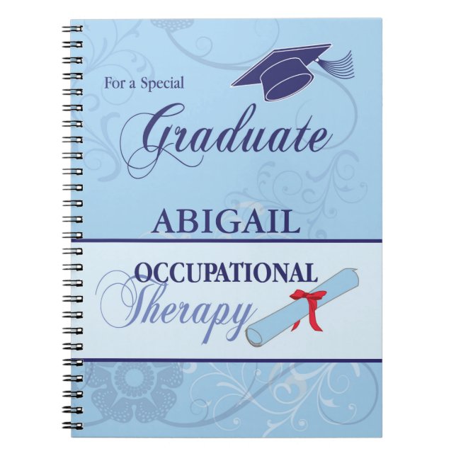 Graduation Blue Swirls, Vertical Gift Spiral Notebook (Front)