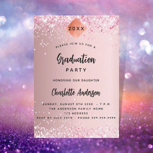Graduation blush pink glitter girl invitation