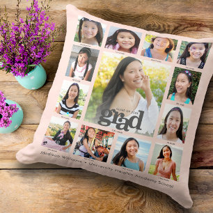 Graduation Blush Pink K–12 Modern Photo Collage Cushion