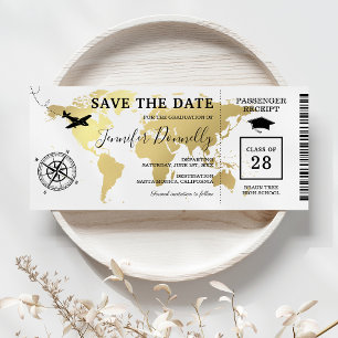 Graduation Boarding Pass World Map Save The Date