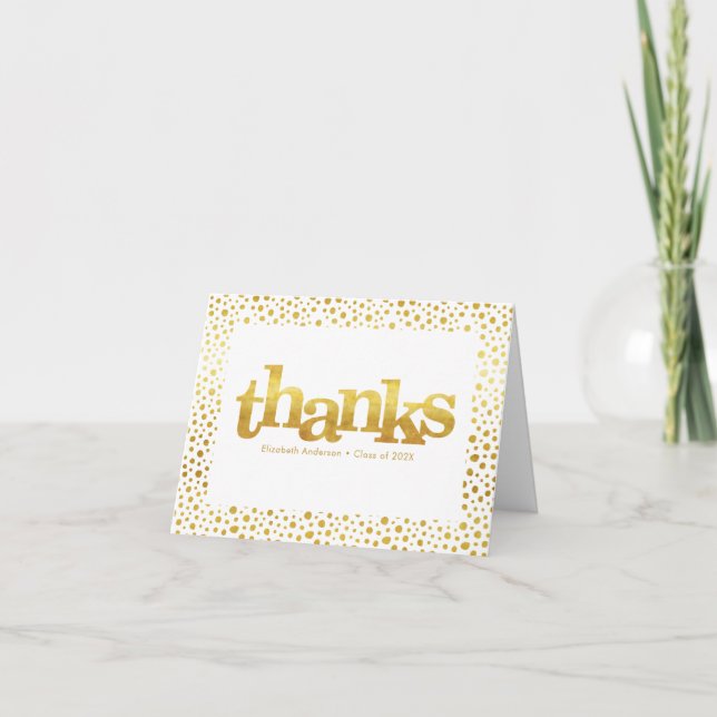 Graduation bold modern white gold typography thank you card (Front)
