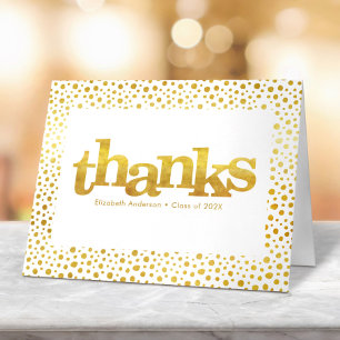 Graduation bold modern white gold typography thank you card