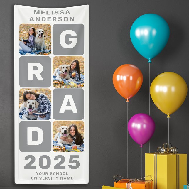 Graduation Bold Trendy Personalised Photo Collage Banner (Creator Uploaded)