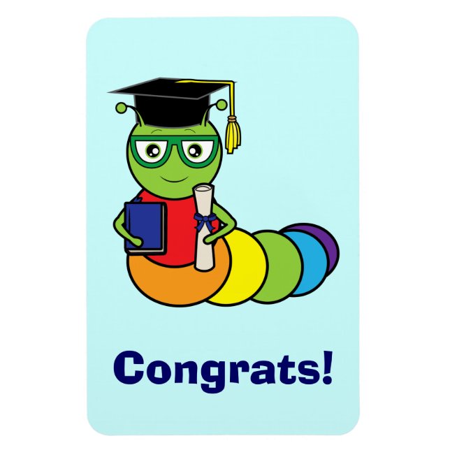 Graduation Bookworm with Diploma Magnet (Vertical)