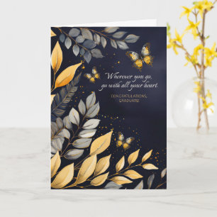 Graduation Botanical Leaves Butterflies Card