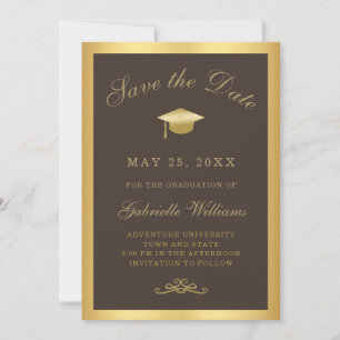 Graduation Brown Gold Script Frame Save the Date Announcement