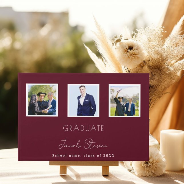 Graduation burgundy name script photo guest book (Creator Uploaded)