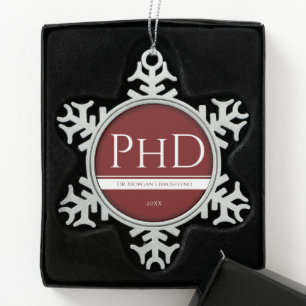Graduation Burgundy White Name Year PhD Snowflake Pewter Christmas Ornament