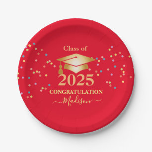 Graduation Calligraphy Confetti Golden initial Paper Plate