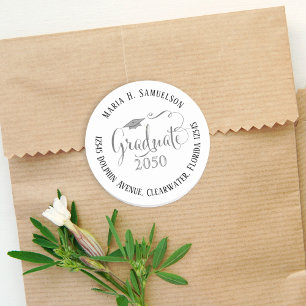 Graduation Calligraphy Script Return Address Classic Round Sticker