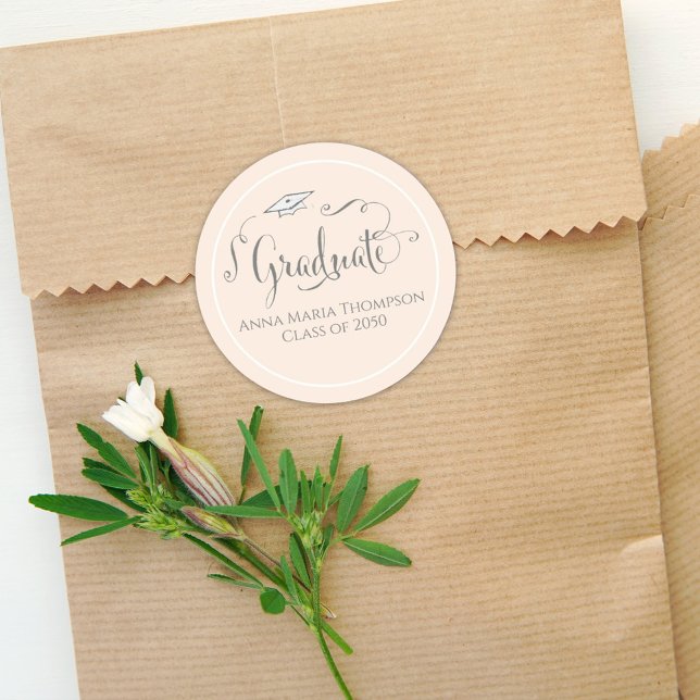 Graduation Calligraphy Script Simple Light Peach Classic Round Sticker (Creator Uploaded)