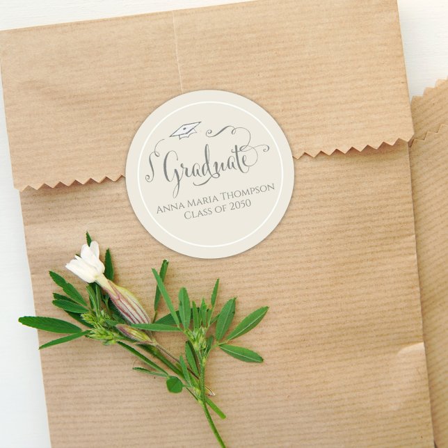 Graduation Calligraphy Script Simple Sage Green Classic Round Sticker (Creator Uploaded)