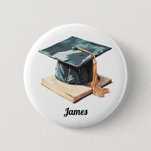 Graduation Cap and Book 6 Cm Round Badge