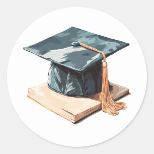 Graduation Cap and Book Classic Round Sticker