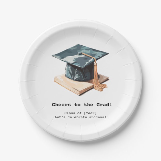 Graduation Cap and Book Paper Plate (Front)