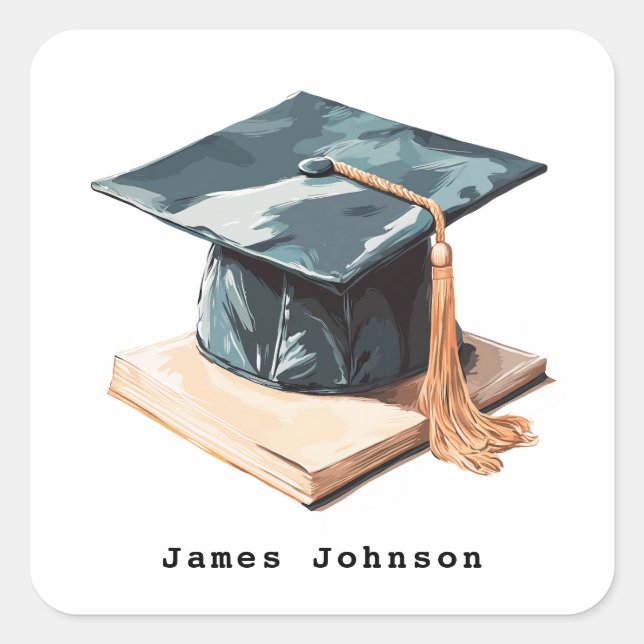 Graduation Cap and Book Square Sticker (Front)