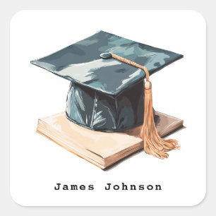 Graduation Cap and Book Square Sticker