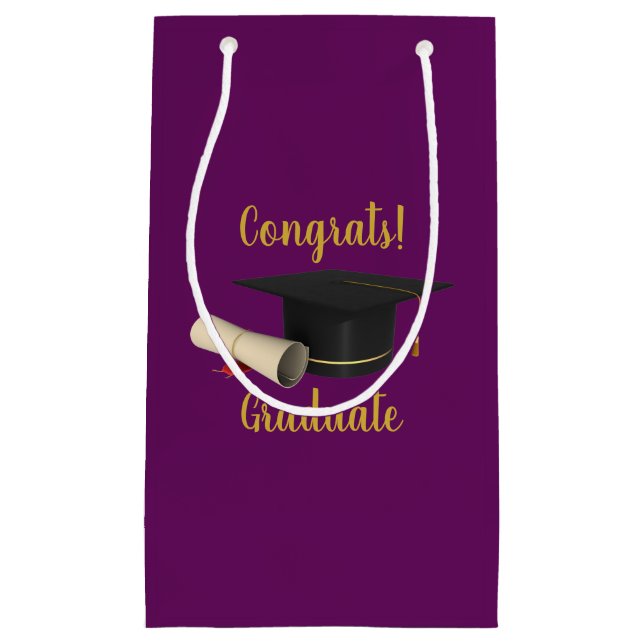Graduation Cap and Diploma Congrats Graduate Small Gift Bag (Front)