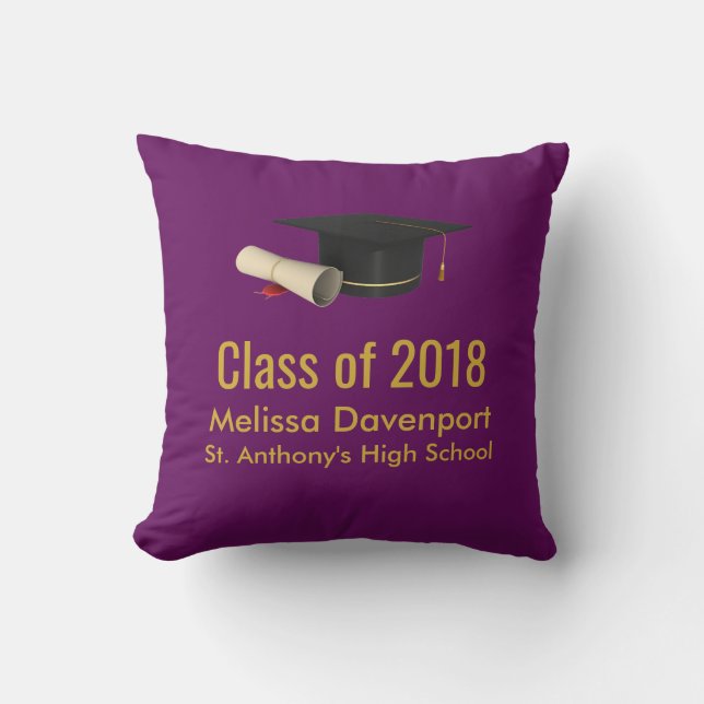 Graduation Cap and Diploma on Purple Class of 20XX Cushion (Front)