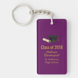 Graduation Cap and Diploma on Purple Class of 20XX Key Ring