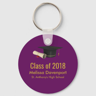 Graduation Cap and Diploma on Purple Class of 20XX Key Ring