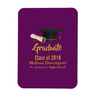 Graduation Cap and Diploma on Purple Class of 20XX Magnet