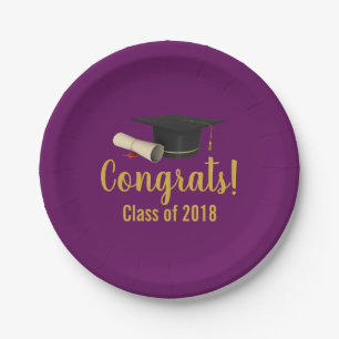 Graduation Cap and Diploma on Purple Class of 20XX Paper Plate