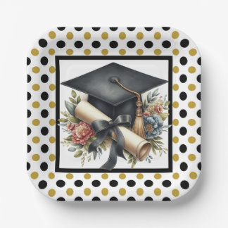 Graduation Cap And Diploma Paper Plate