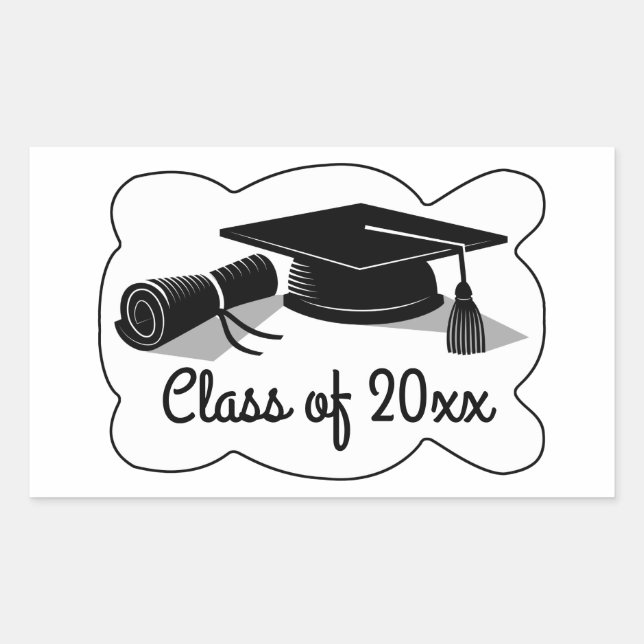 Graduation Cap and Diploma Rectangular Sticker (Front)