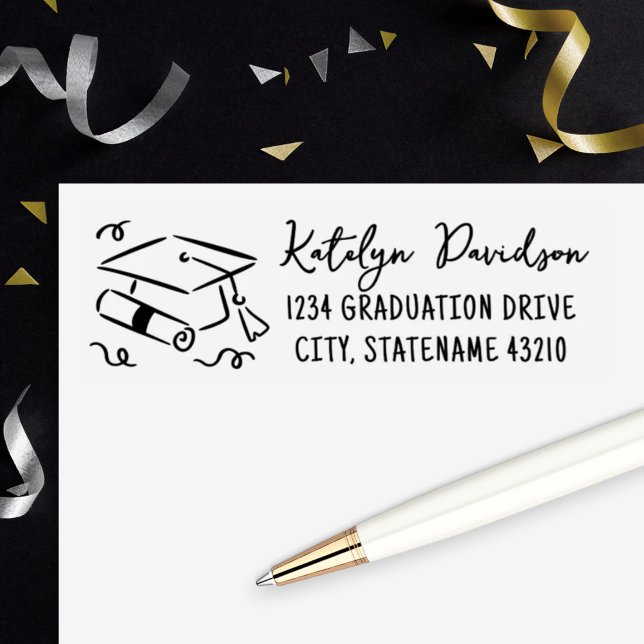 Graduation Cap and Diploma Return Address Self-inking Stamp (Creator Uploaded)