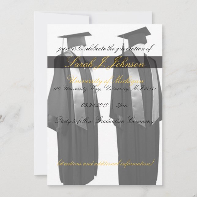 Graduation Cap and Gown Party Invitations (Front)