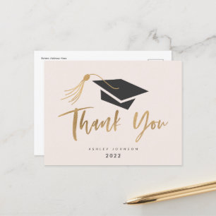 Graduation Cap and Tassel Gold Foil Blush Postcard