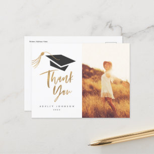 Graduation Cap and Tassel Gold Foil Photo Postcard