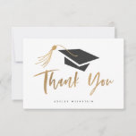 Graduation Cap and Tassel Gold Foil Thank You Card<br><div class="desc">Personalise this stylish and modern graduation thank you card with your name. Featuring a gradation cap with gold tassel and modern brush script that says "Thank you" in gold.</div>