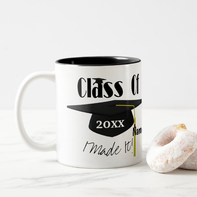 Graduation Cap And Tassel I Made It Cute Two-Tone Coffee Mug (With Donut)