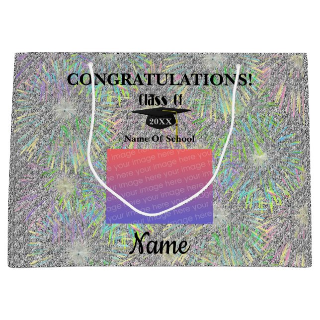 Graduation Cap And Tassel Personalised Photo Large Gift Bag (Front)
