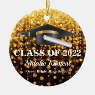 Graduation Cap Black and Gold Class of 2022 Photo Ceramic Tree Decoration