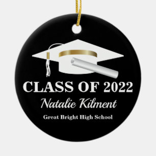 Graduation Cap Black and Gold Class of 2022 Photo Ceramic Tree Decoration