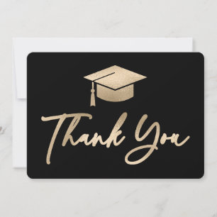 Graduation Cap Black and Gold Foil Thank You Card